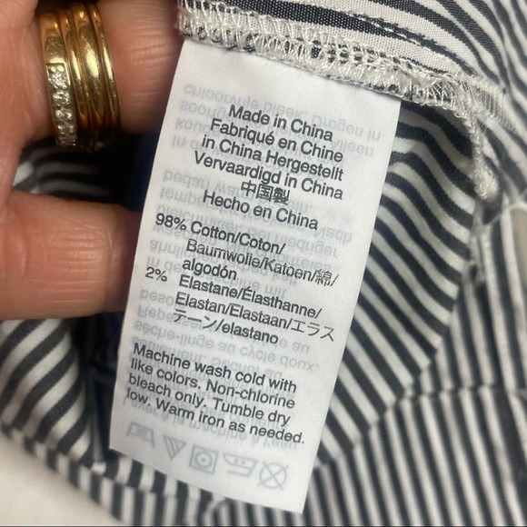 J Crew Top Organic Cotton Striped Box Blouse Black & White Long Sleeve Pocket - Picture 9 of 13